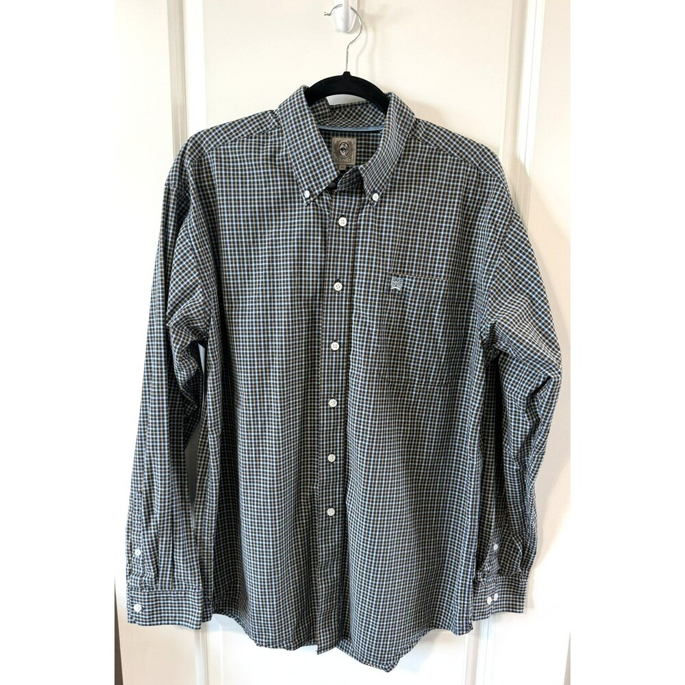 Cinch Shirt Adult M Brown Blue Plaid Thick Cotton Button Up Cowboy Western Mens